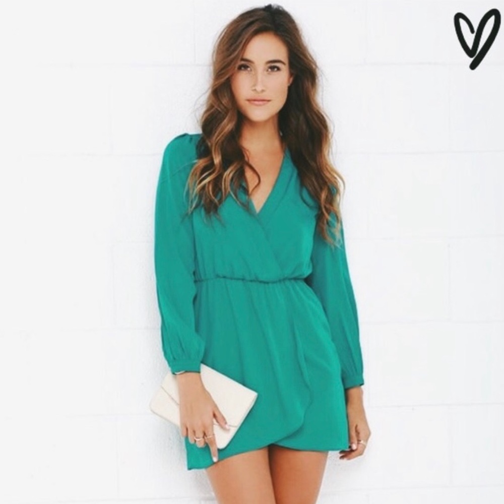 Lulu’s Green Long Sleeved Mini Wrap Dress